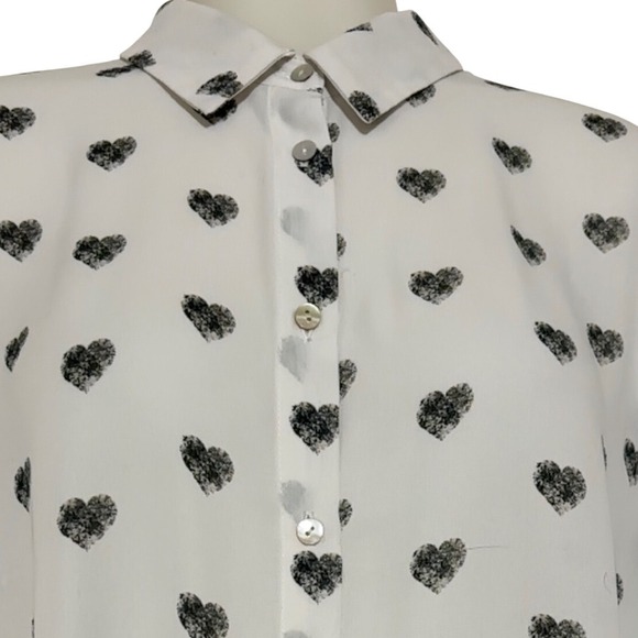 Rose + Olive Tops - Rose Olive Womens XL White Black Hearts Print Button Up Shirt Long Sleeve blouse
